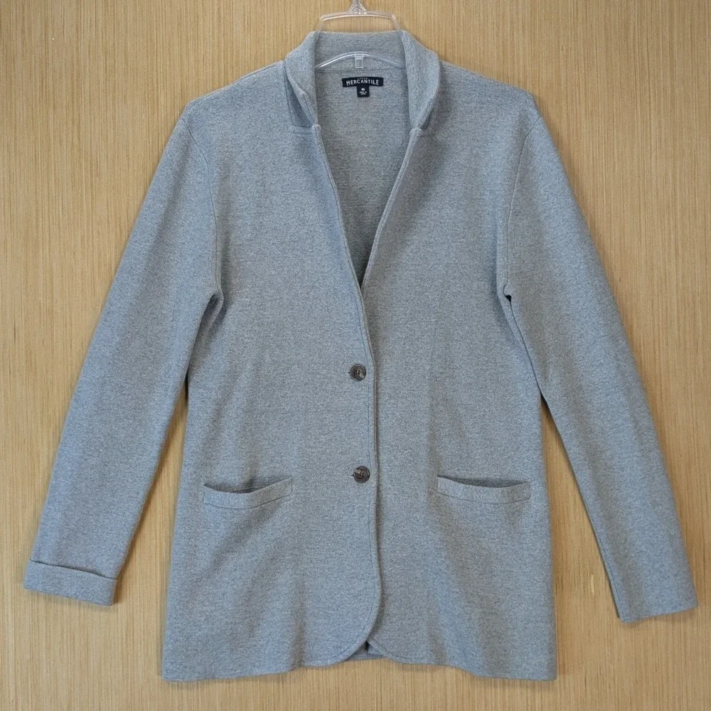 J.Crew Mercantile Womens Gray‎ Knit Blazer Jacket 100% Cotton Medium Minimalist